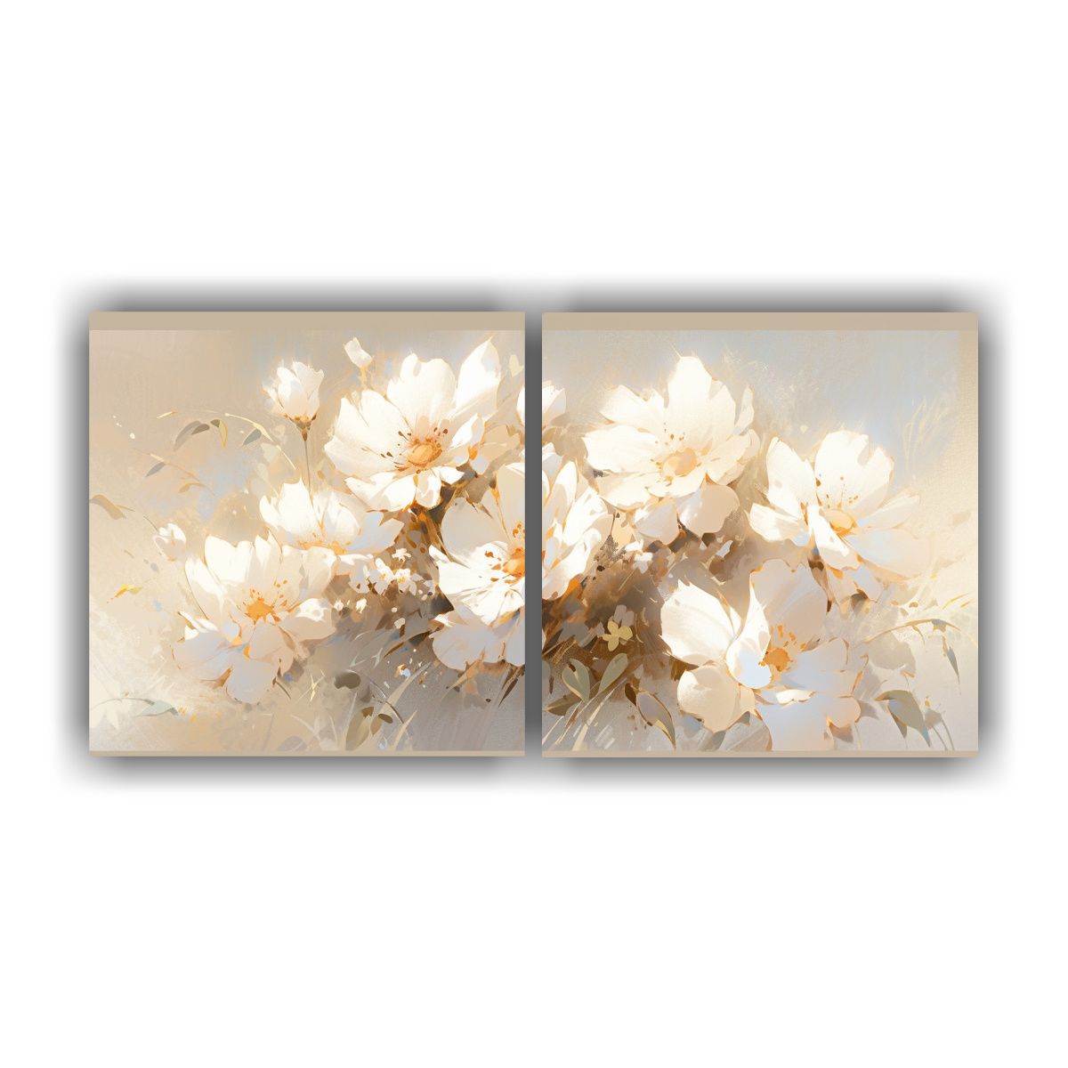 GENERICO - Set 2 Lienzos Creativa Floral Blanco Y Dorado 120x60 Cm