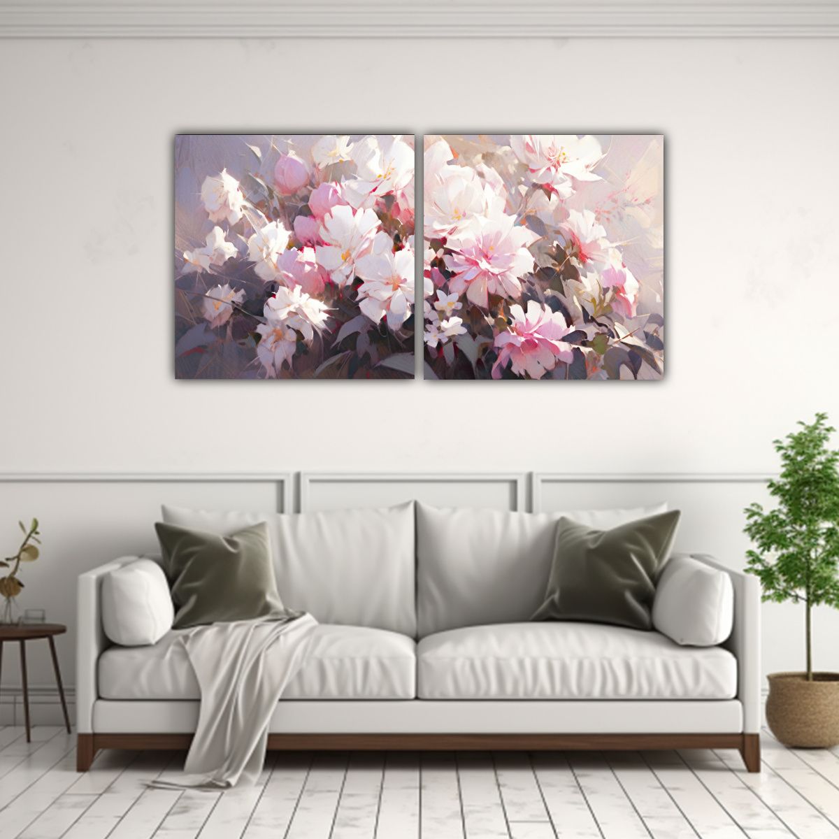 GENERICO - Pintura En Lienzo De Flores En Colores Blanco Y 140x70 Cm