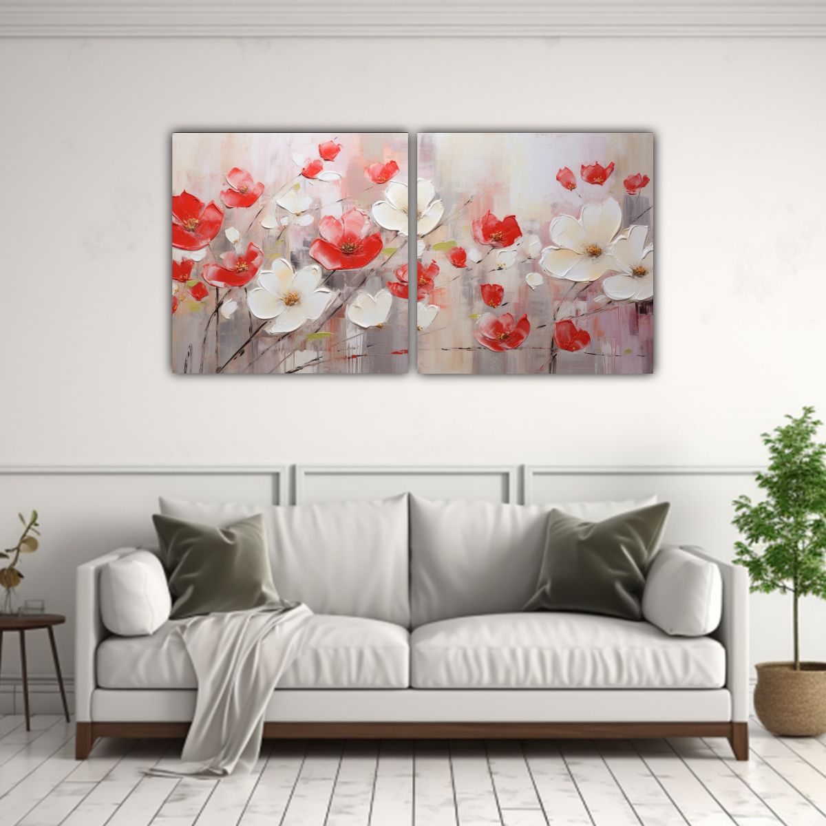 GENERICO - Pintura En Lienzo De Flores En Colores Blancos Y 120x60 Cm
