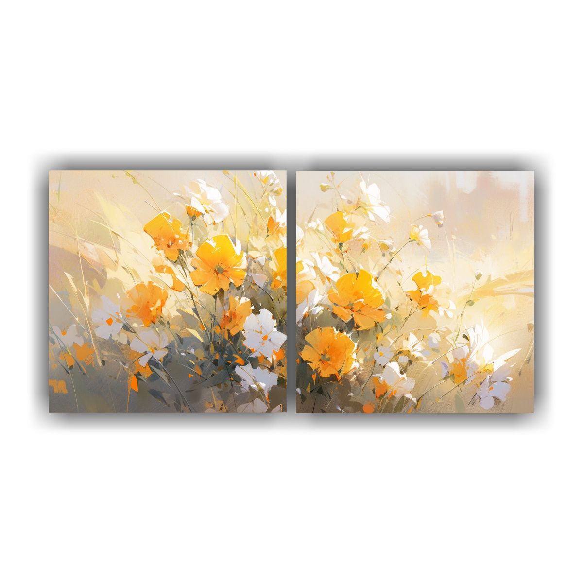 GENERICO - Pintura En Lienzo Flores Amarillas Y Doradas En 140x70 Cm