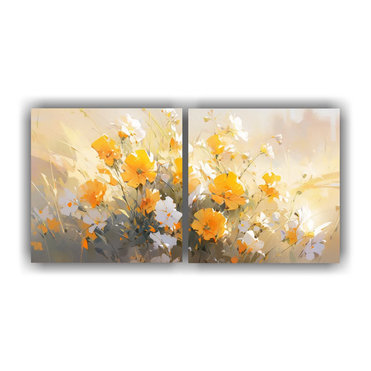 GENERICO - Pintura En Lienzo Flores Amarillas Y Doradas En 140x70 Cm