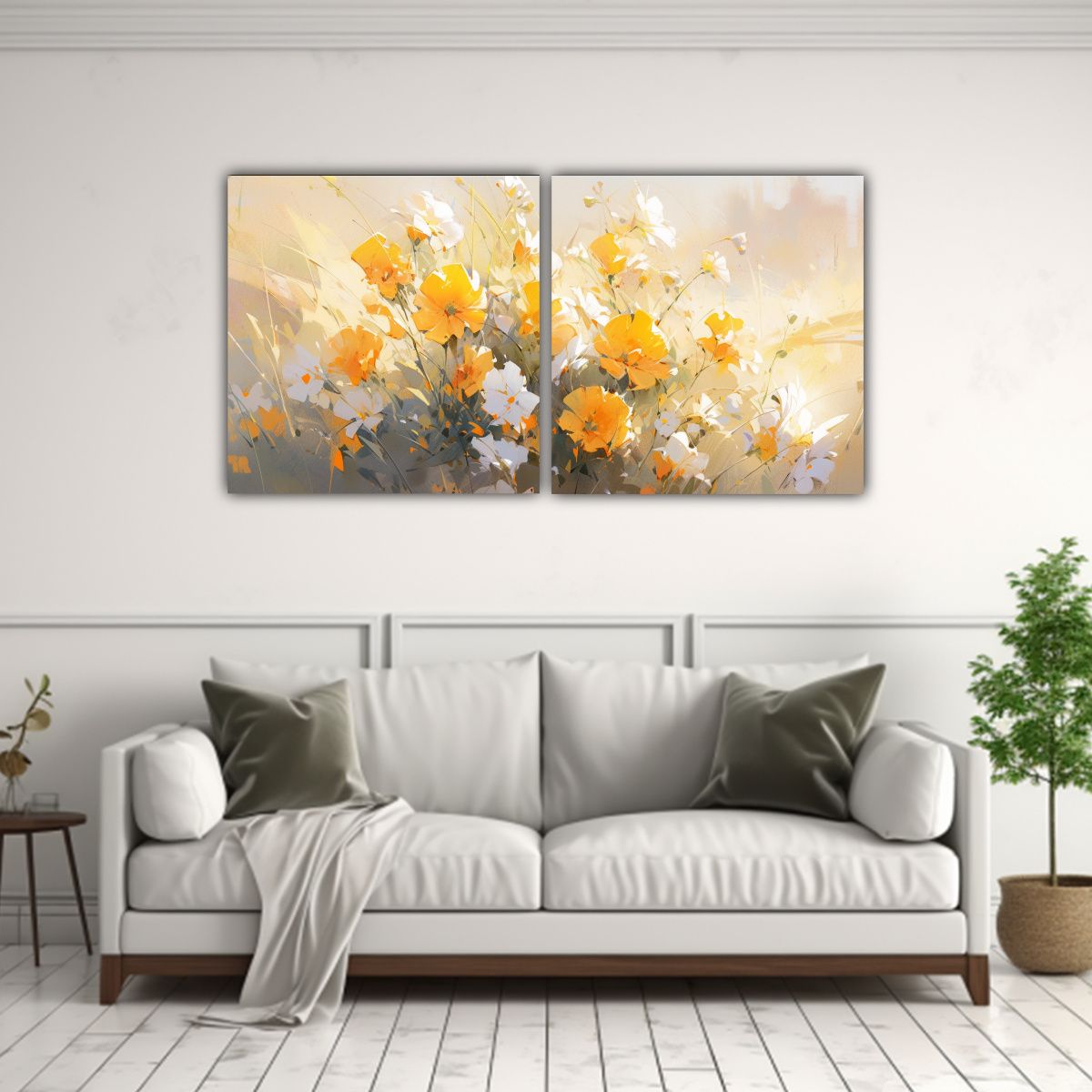 GENERICO - Pintura En Lienzo Flores Amarillas Y Doradas En 140x70 Cm