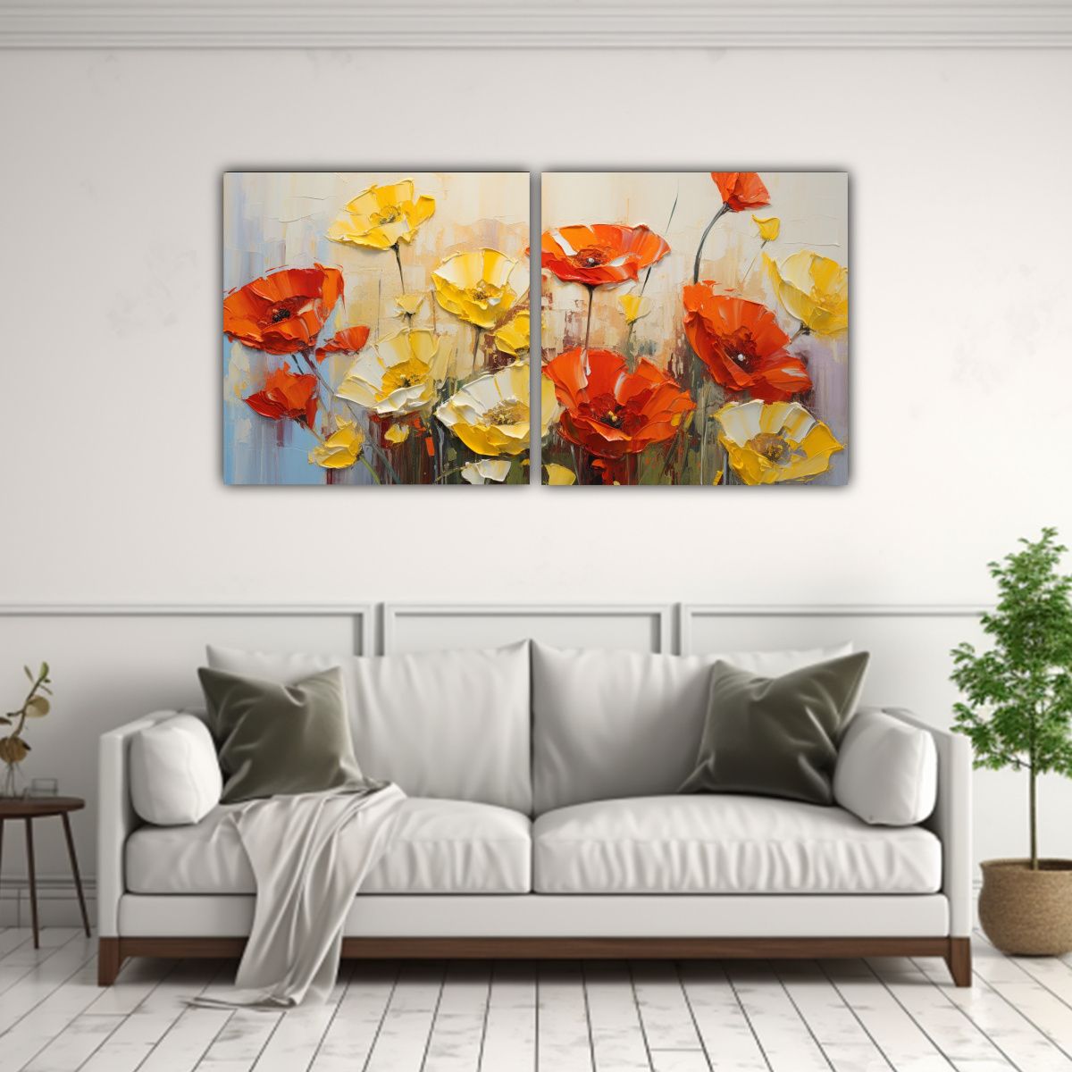 GENERICO - Set 2 Pintura De Flores Amarillas Y Rojas En 140x70 Cm