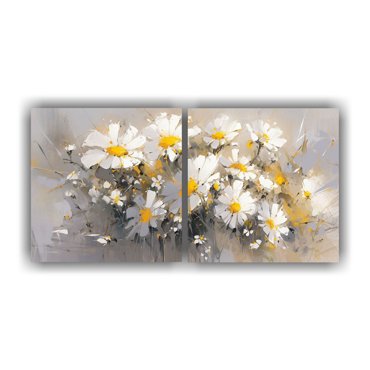 GENERICO - Pintura En Lienzo De Flores Amarillas Y Plateadas 120x60 Cm
