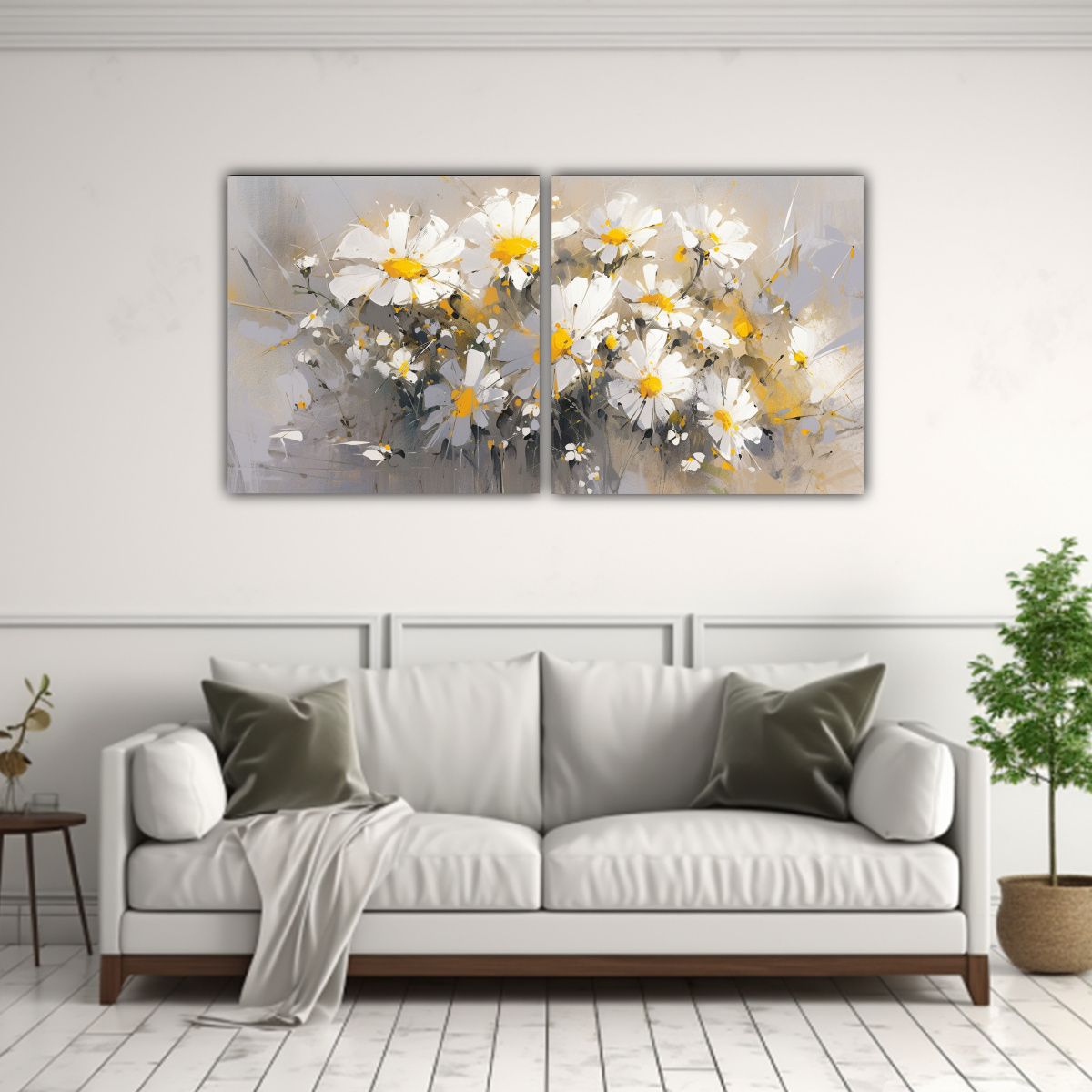 GENERICO - Pintura En Lienzo De Flores Amarillas Y Plateadas 120x60 Cm