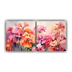 GENERICO - Pintura Abstracta De Geranios Amarillos Y Rosados 140x70 Cm
