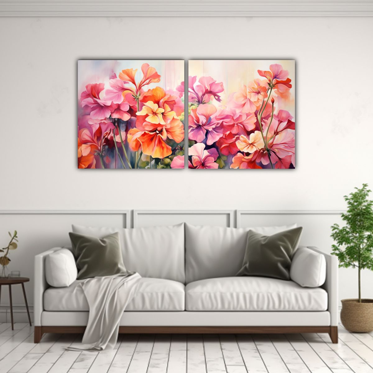 GENERICO - Pintura Abstracta De Geranios Amarillos Y Rosados 140x70 Cm