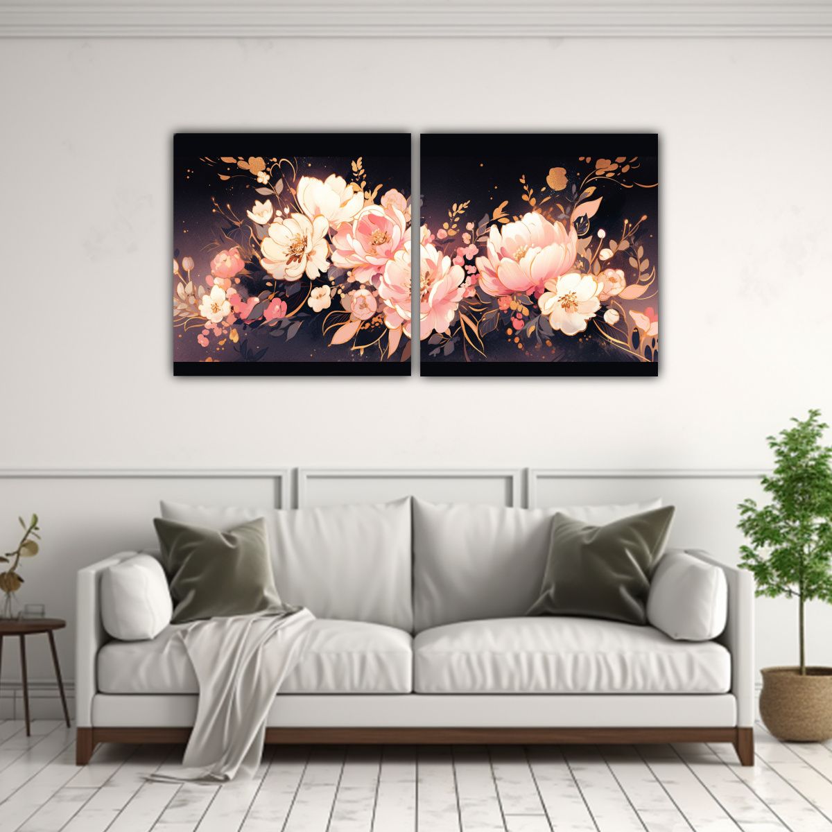 GENERICO - Conjunto 2 Lienzos Conceptual Naturaleza Viva Oro 120x60 Cm