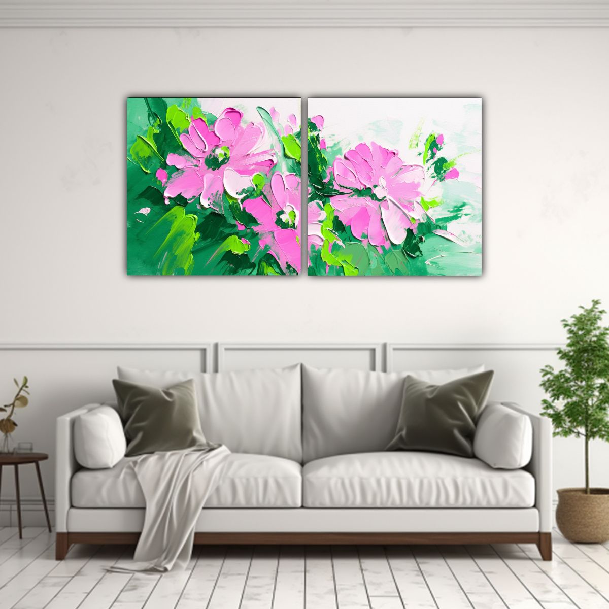 GENERICO - Cuadros Abstracción Originalidad Flores Verdes Y 140x70 Cm