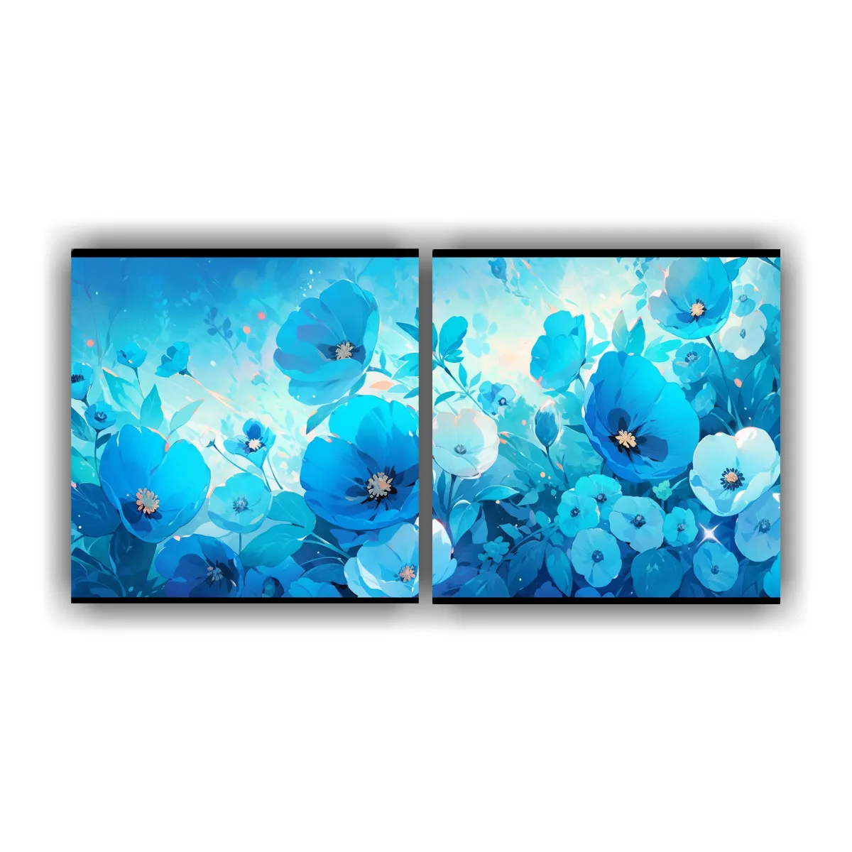 GENERICO - Set 2 Cuadros Horizontal Alegría Turquesa Y Azul 140x70 Cm