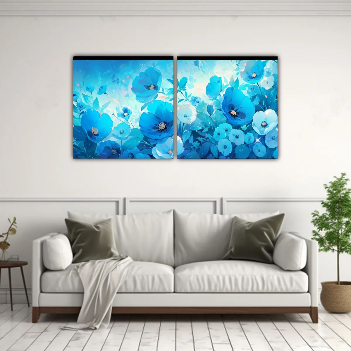 GENERICO - Set 2 Cuadros Horizontal Alegría Turquesa Y Azul 140x70 Cm