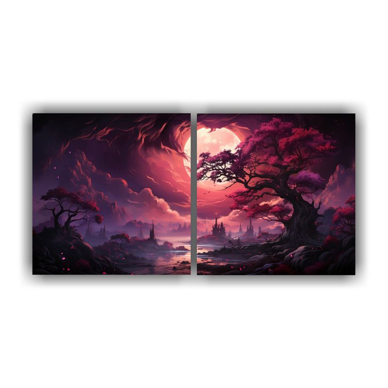 GENERICO - Paisaje Duradero En Morados Y Rojos Con Árbol De 140x70 Cm