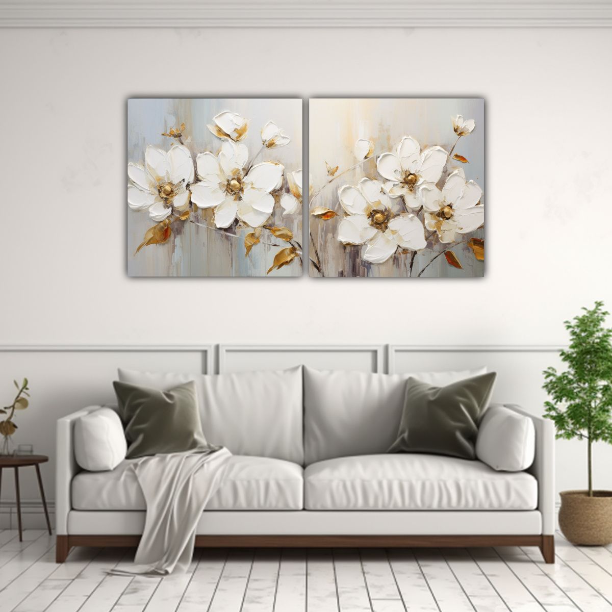 GENERICO - Pintura En Lienzo De Flores En Colores Blanco Y 140x70 Cm