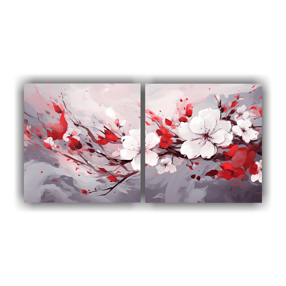 GENERICO - Diptico Cuadro Surrealista En Blanco Y Rojo 140x70 Cm