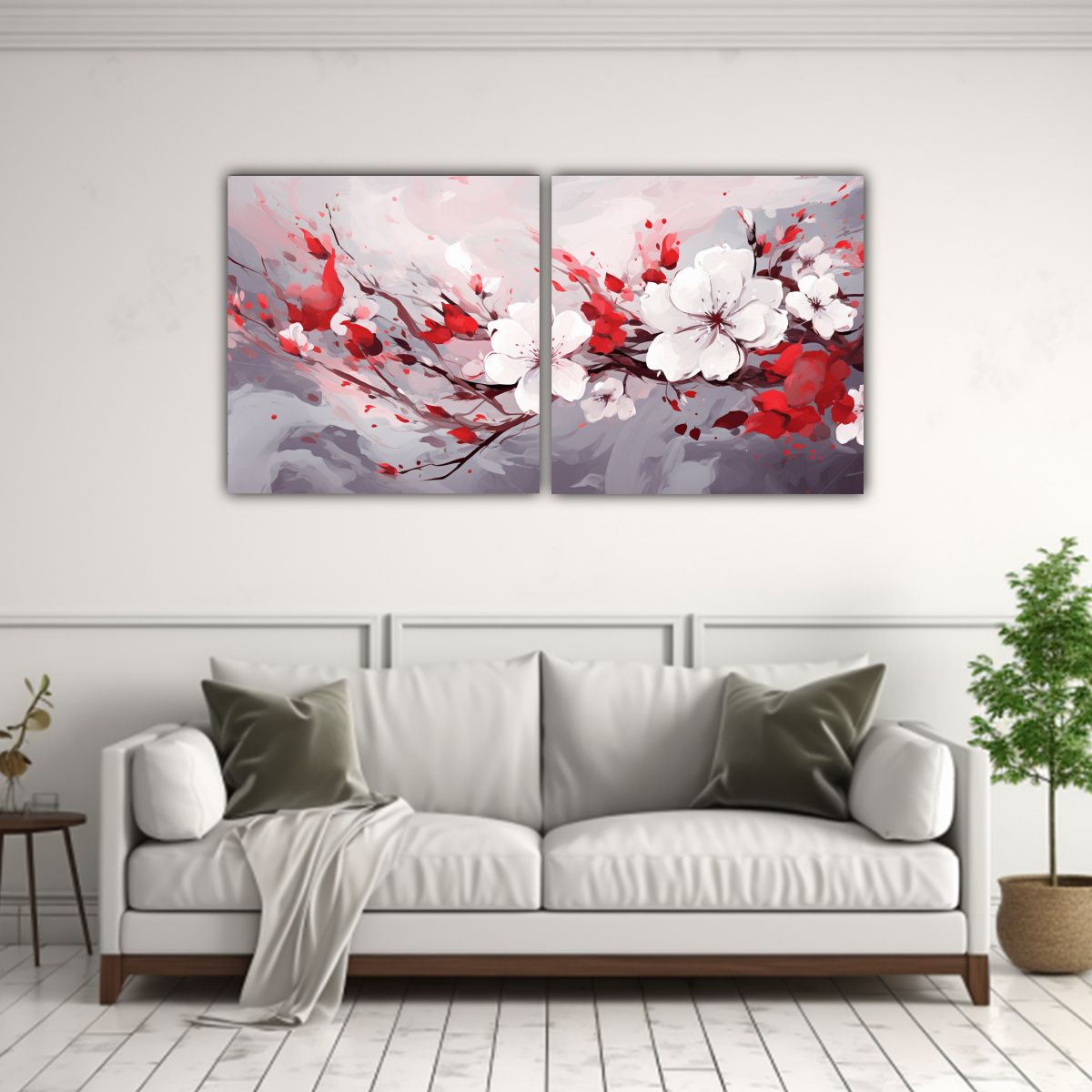 GENERICO - Diptico Cuadro Surrealista En Blanco Y Rojo 140x70 Cm