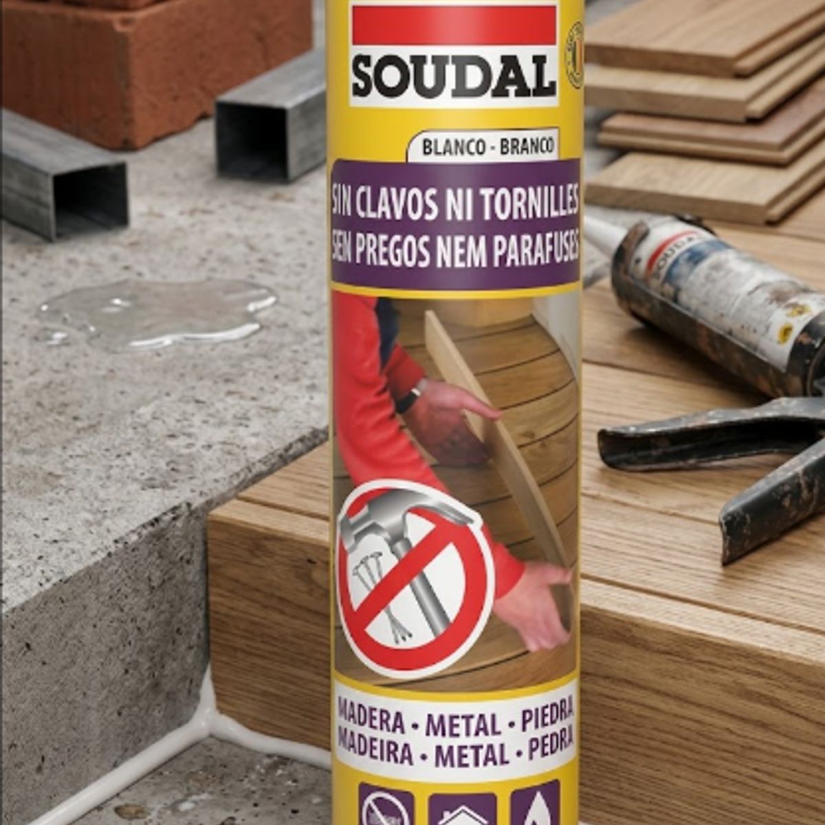 SOUDAL - Silicona Adhesivo De Montaje Blanco 280 Ml. Soudal (Sin clavos ni Tornillos)