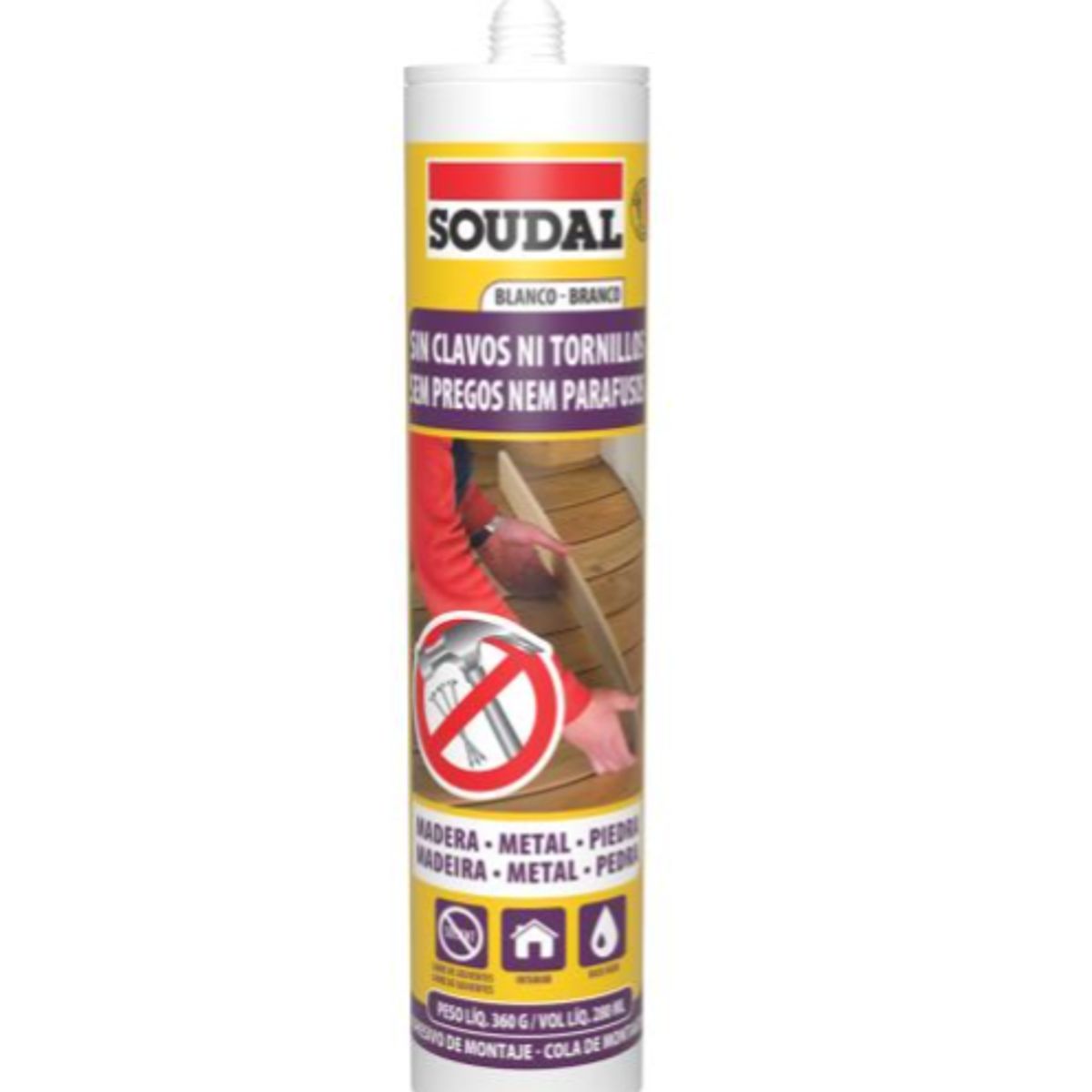 SOUDAL - Silicona Adhesivo De Montaje Blanco 280 Ml. Soudal (Sin clavos ni Tornillos)