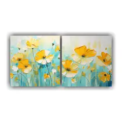 GENERICO - Pintura En Lienzo De Flores Amarillas Y Turquesas 140x70 Cm