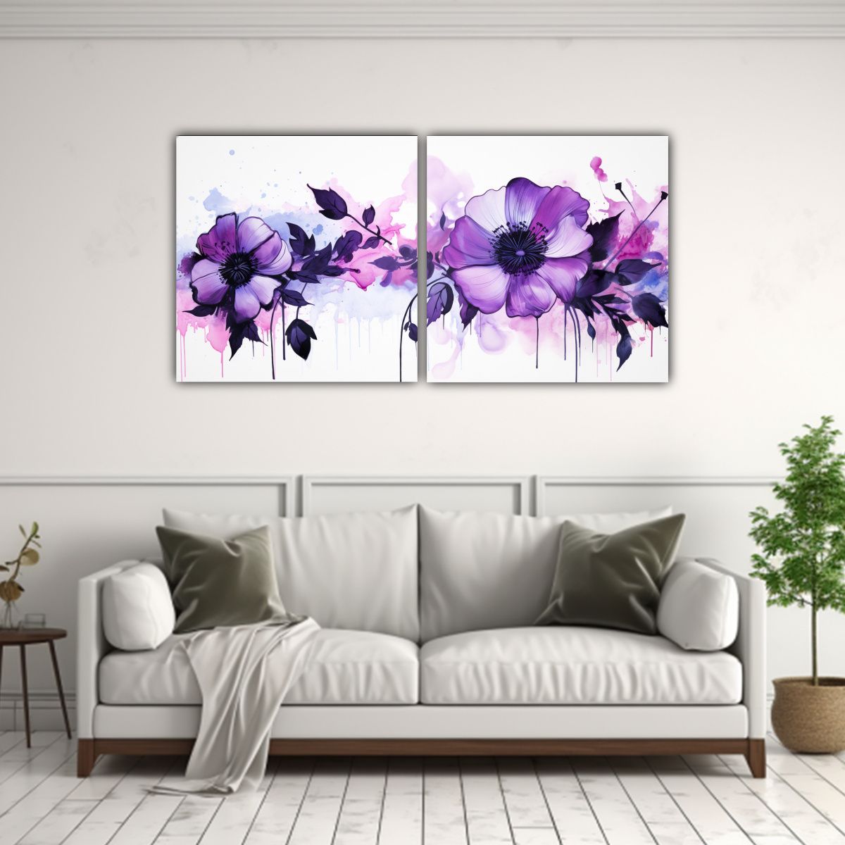 GENERICO - Díptico Cuadro Clásico En Púrpura Y Negro 140x70 Cm