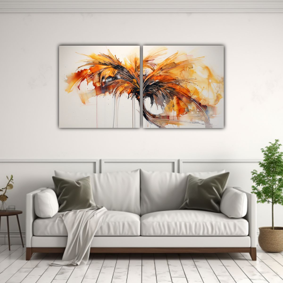 GENERICO - Diptico Acuarela Espacio A Palma Naranja 120x60 Cm