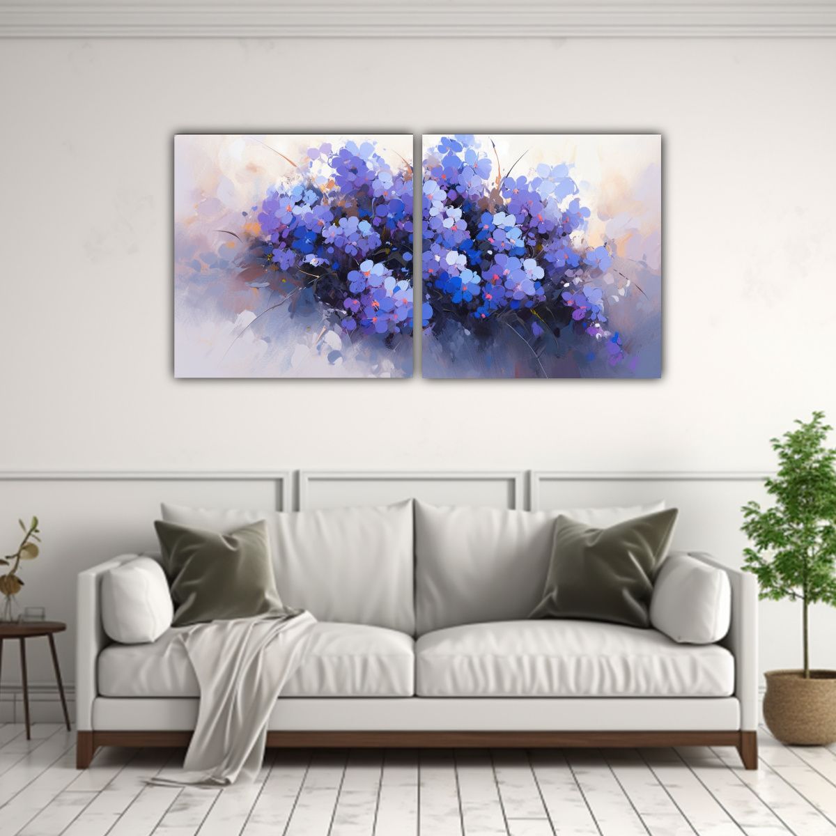 GENERICO - Pintura En Lienzo De Flores Púrpuras Y Azules En 120x60 Cm