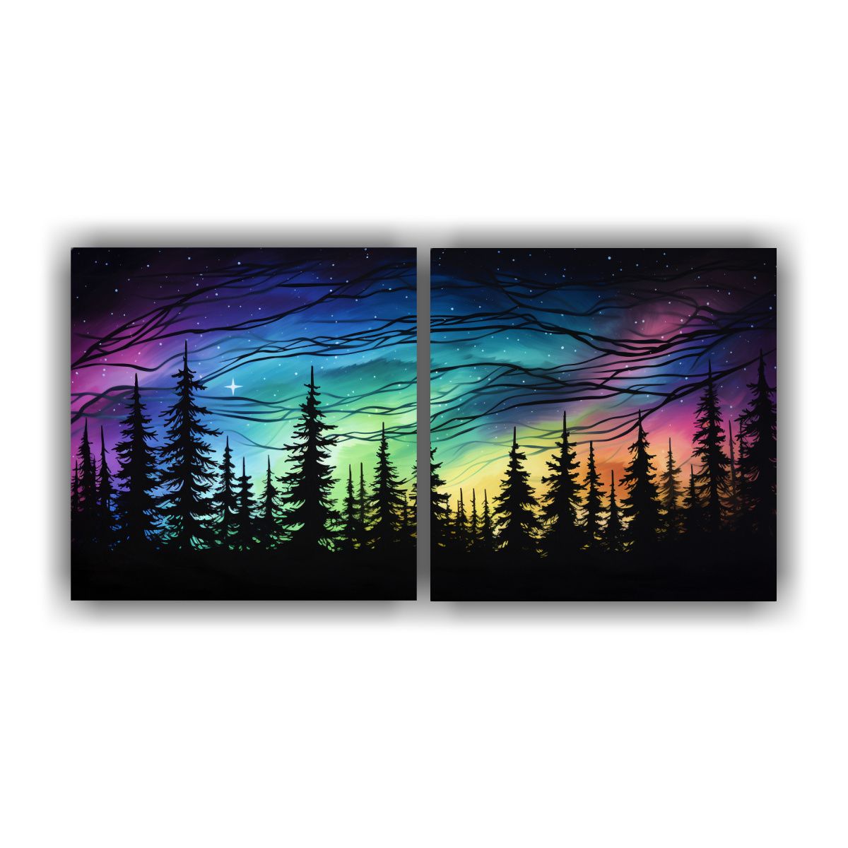 GENERICO - Cuadros Abstractos Con árboles Silueteados Al 120x60 Cm