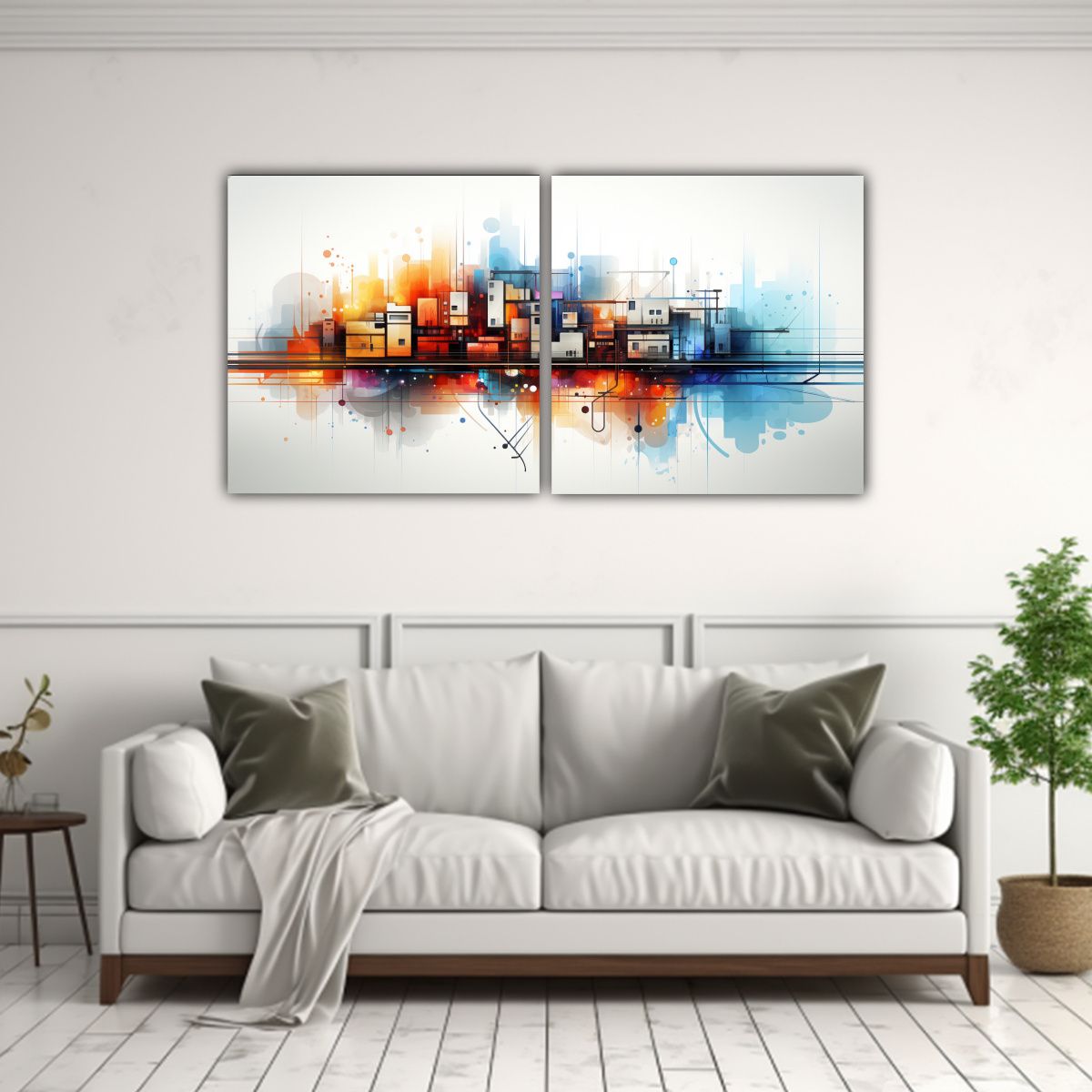 GENERICO - Diptico Decorativo Abstracto Líneas Tecnológicas 120x60 Cm