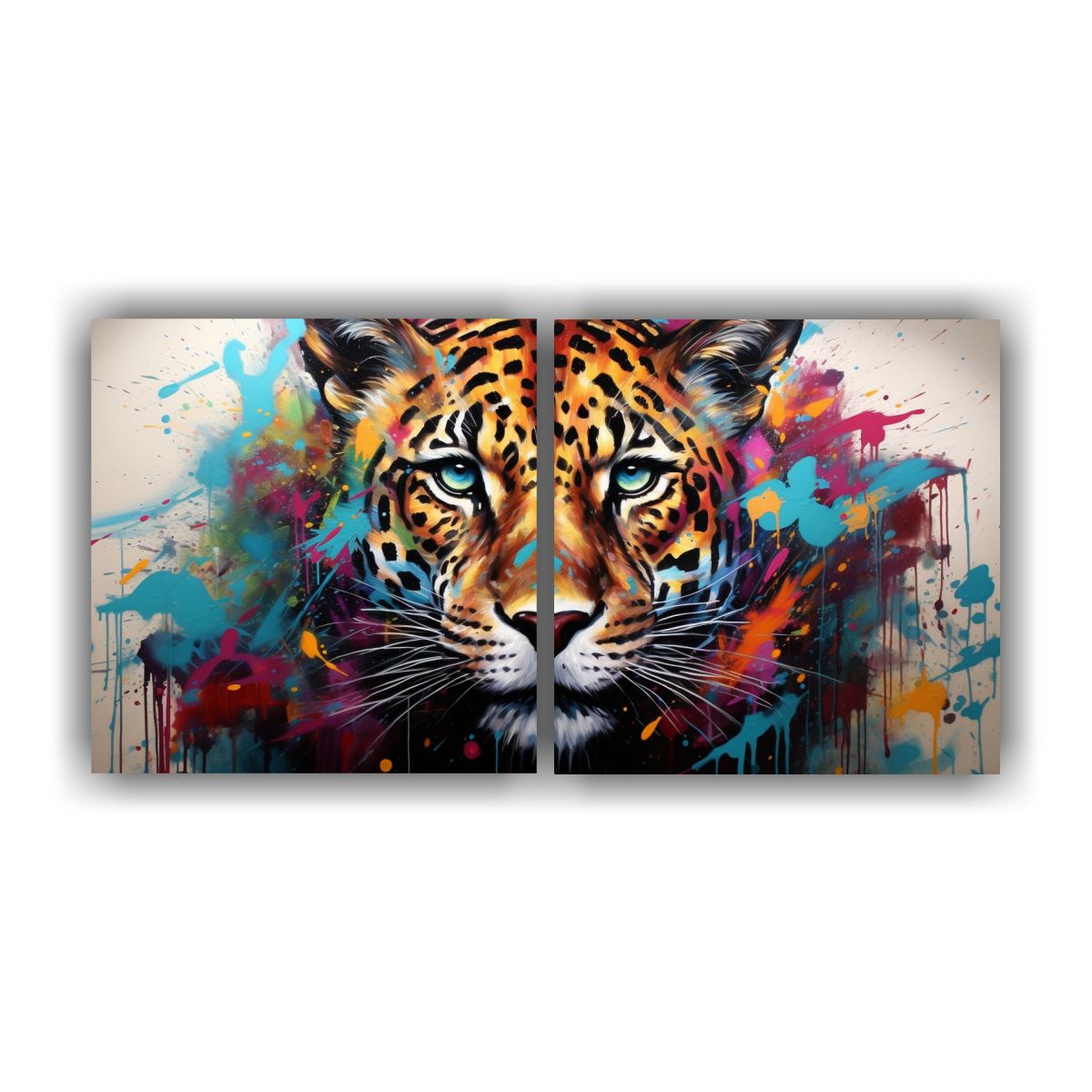 GENERICO - Díptico Pinturas Abstractas De Animales Salvajes 120x60 Cm
