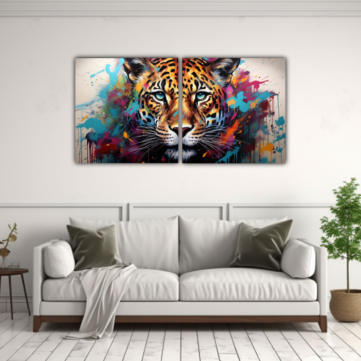 GENERICO - Díptico Pinturas Abstractas De Animales Salvajes 120x60 Cm