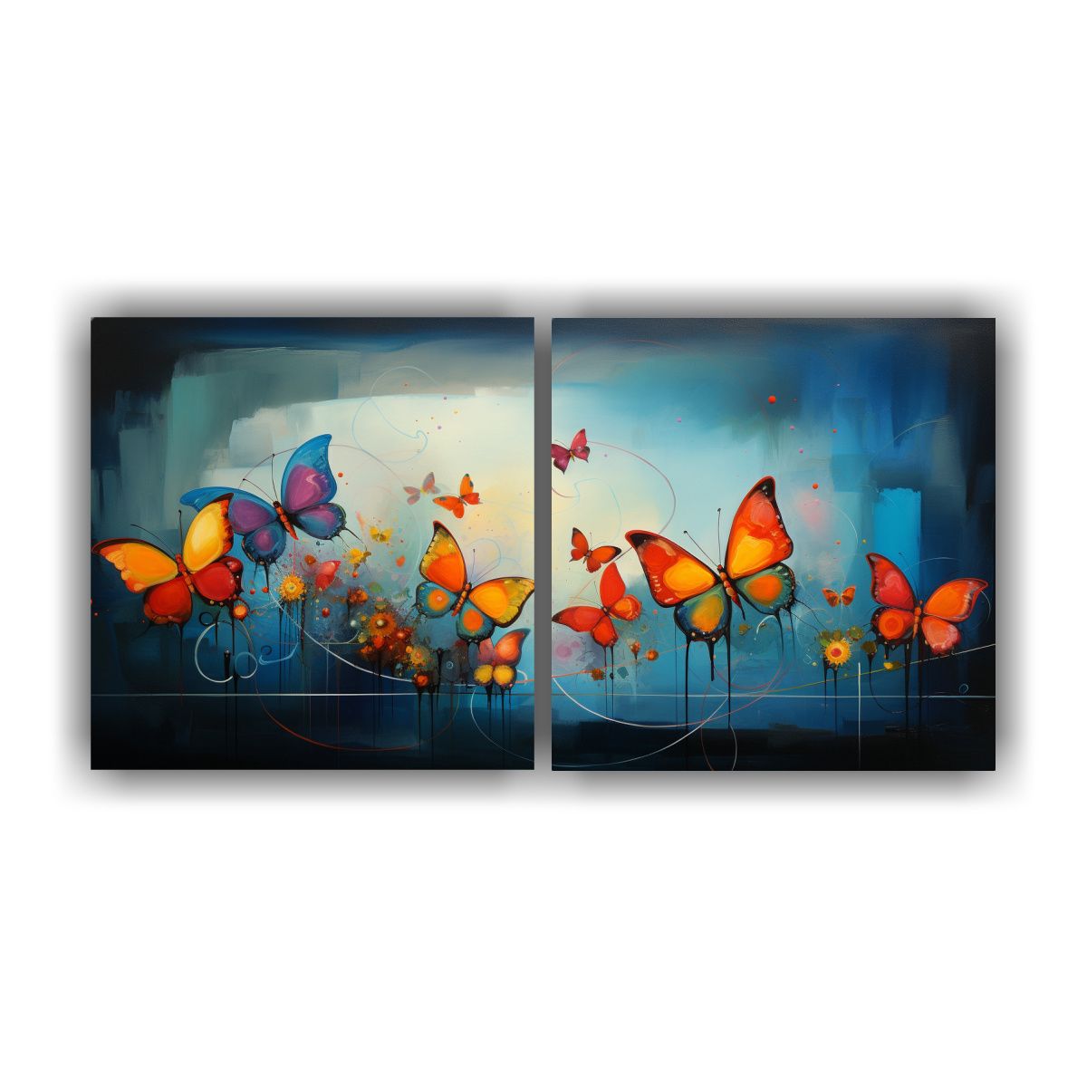 GENERICO - Cuadros Abstractos Modernos Con Mariposas En Set 140x70 Cm