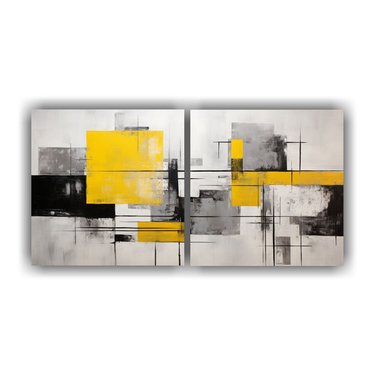 GENERICO - Cuadros Abstractos En Gris Y Amarillo Modernos 120x60 Cm