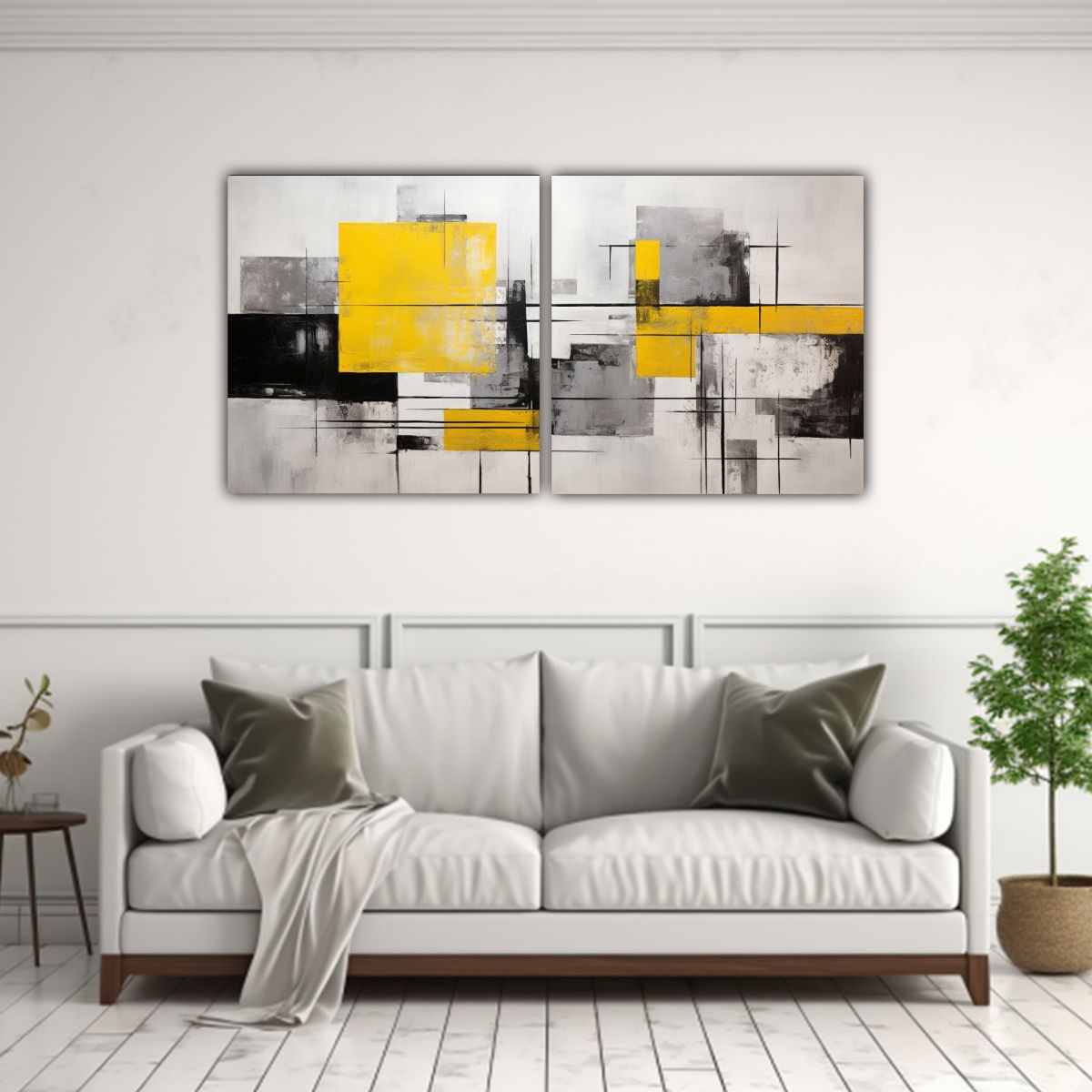 GENERICO - Cuadros Abstractos En Gris Y Amarillo Modernos 120x60 Cm