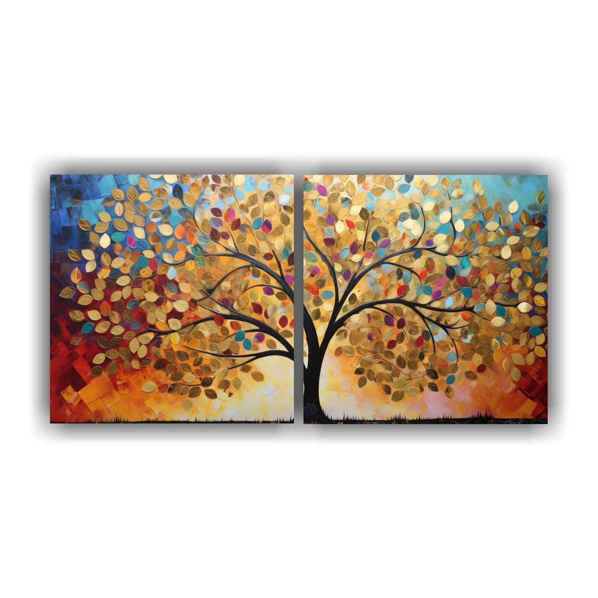 GENERICO - Cuadro Impreso Árbol Dorado Y Arcoíris En 140x70 Cm