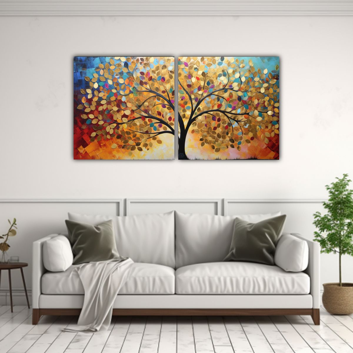 GENERICO - Cuadro Impreso Árbol Dorado Y Arcoíris En 140x70 Cm