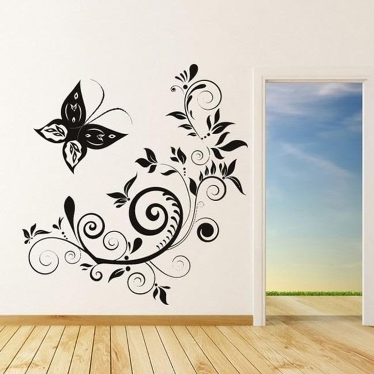 GENERICO - Decomural Floral Swirl Butterfly WS-19077