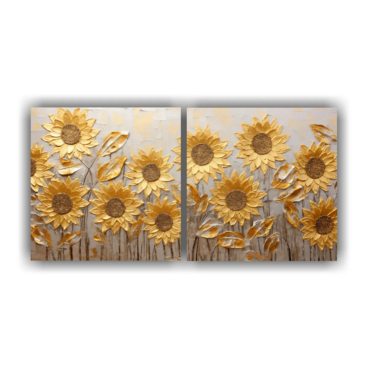 GENERICO - Pintura Juvenil De Girasoles Dorados En Lienzo 140x70 Cm