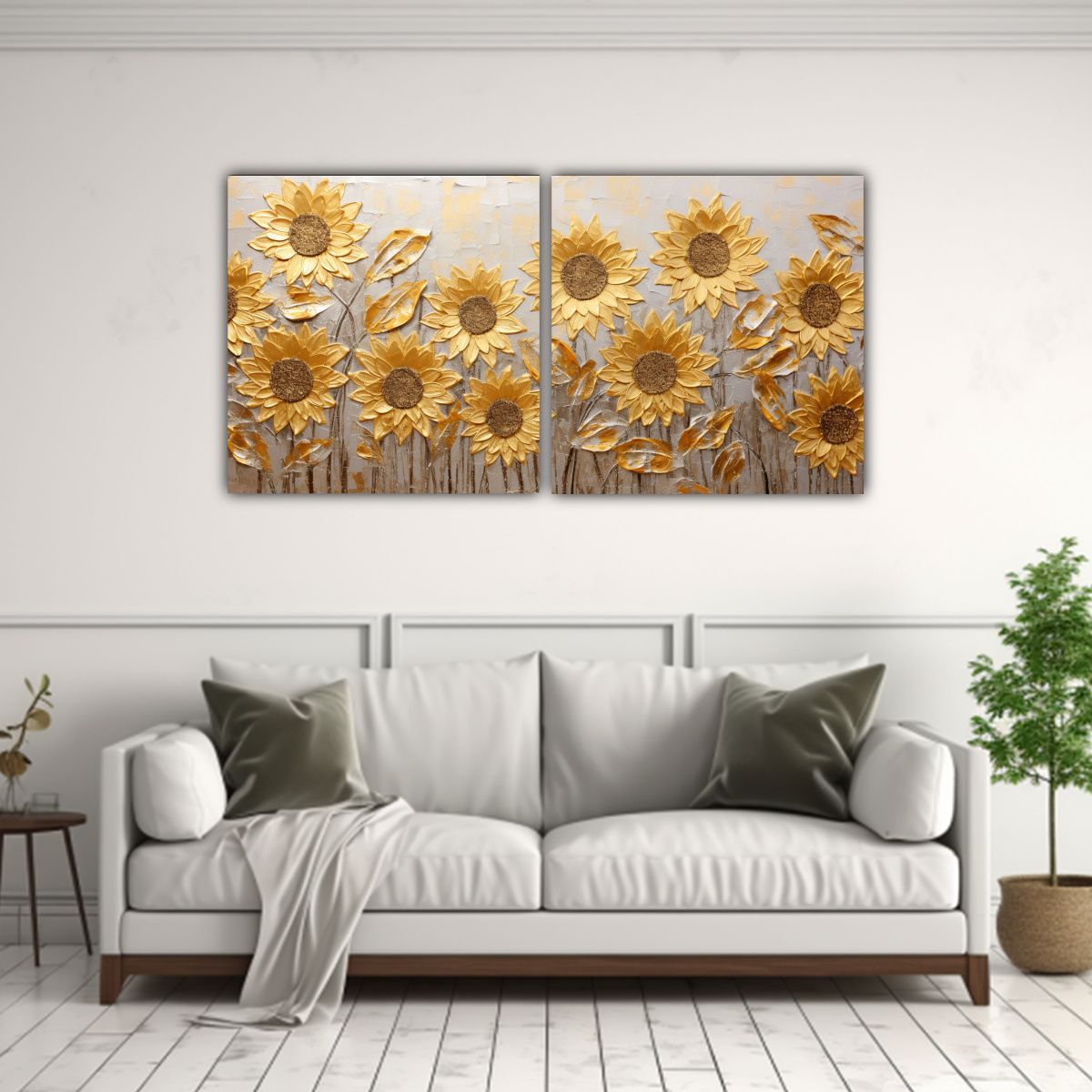 GENERICO - Pintura Juvenil De Girasoles Dorados En Lienzo 120x60 Cm