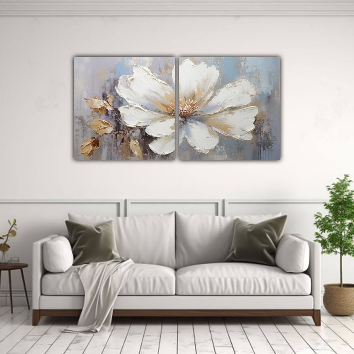 GENERICO - Cuadro Floral Dorado En Lienzo Estilo Espectacular 140x70 Cm