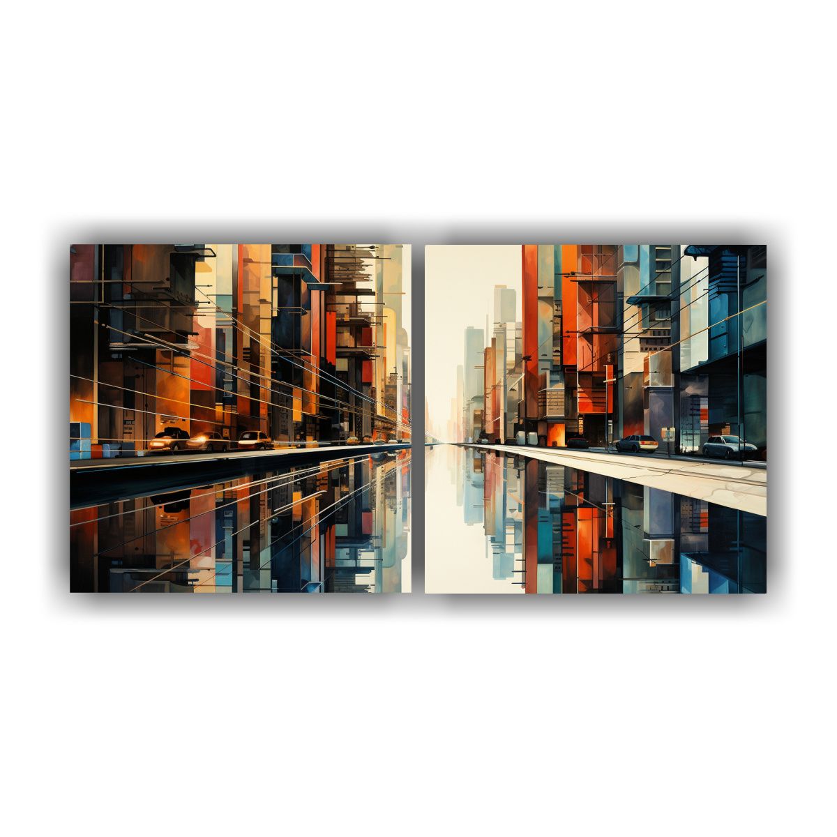 GENERICO - Pintura Cubista De Una Ciudad Fragmentada Con 120x60 Cm