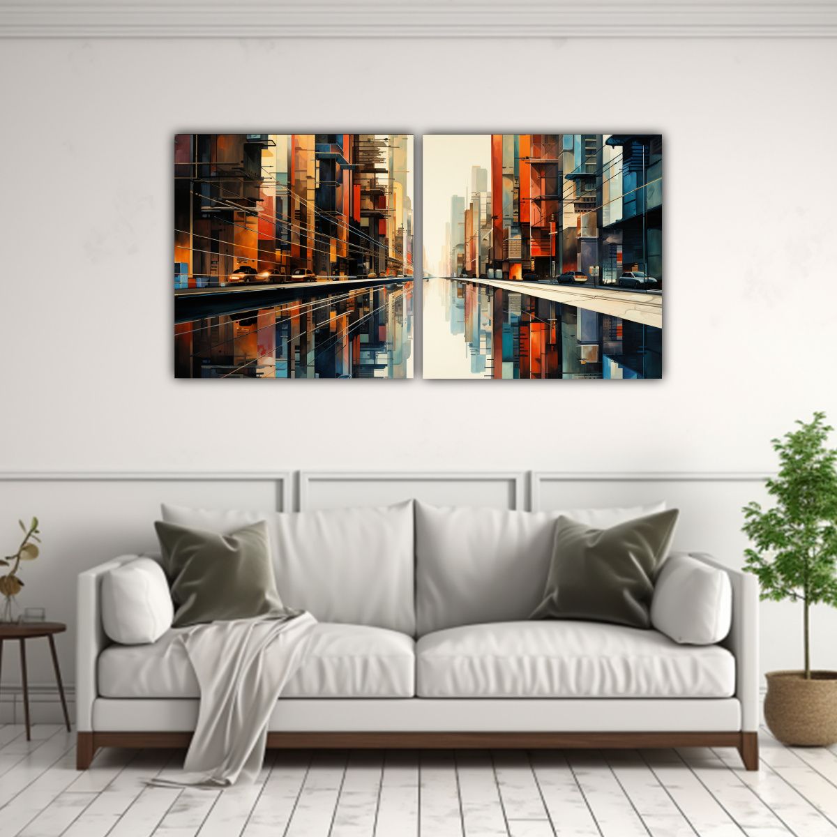 GENERICO - Pintura Cubista De Una Ciudad Fragmentada Con 120x60 Cm