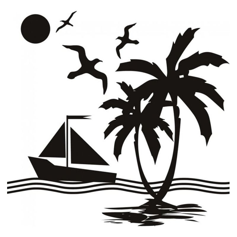 GENERICO - Decomural Tropical Island Boat Ocean WS-17952