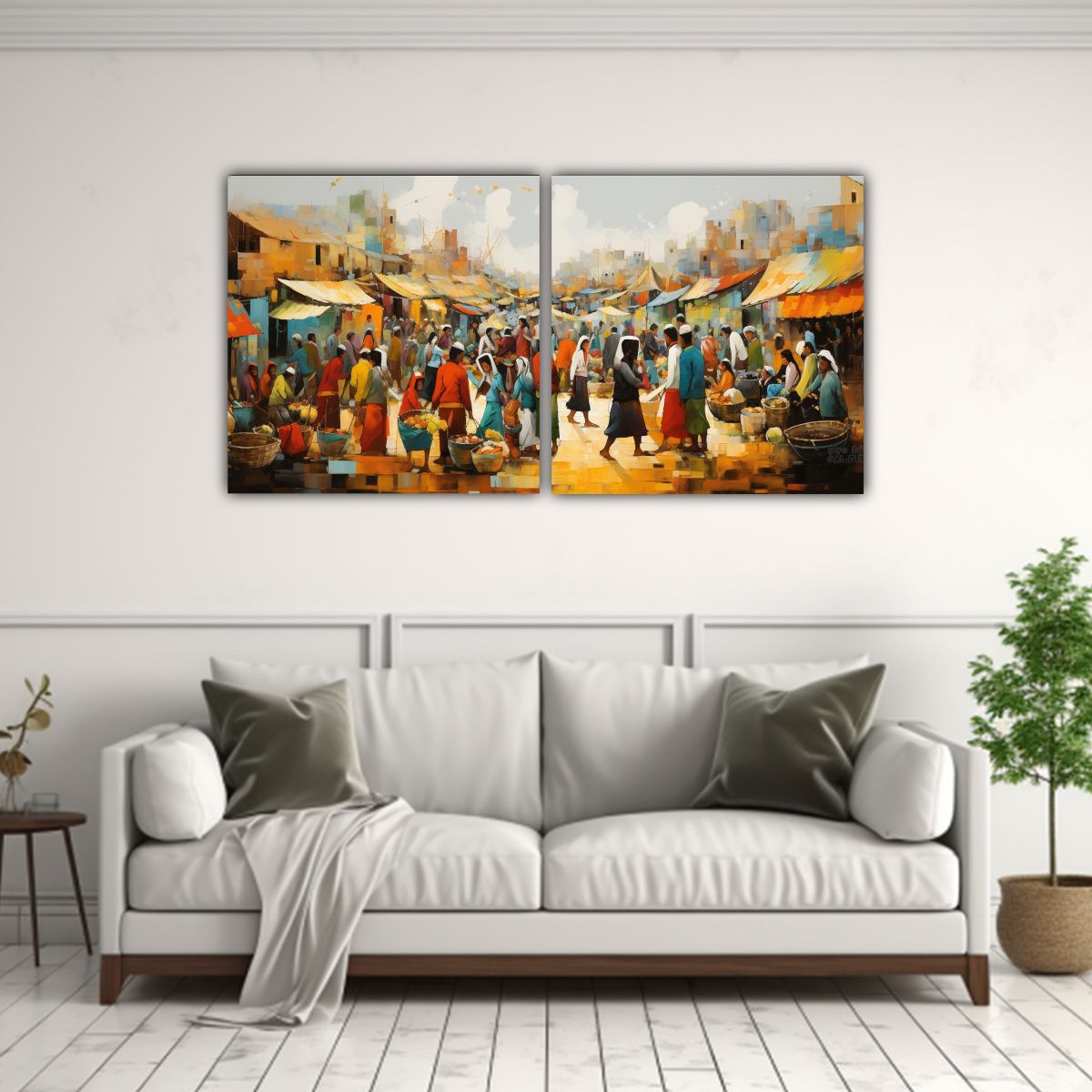 GENERICO - Paisaje Animado Del Mercado Pinturas Abstractas 120x60 Cm