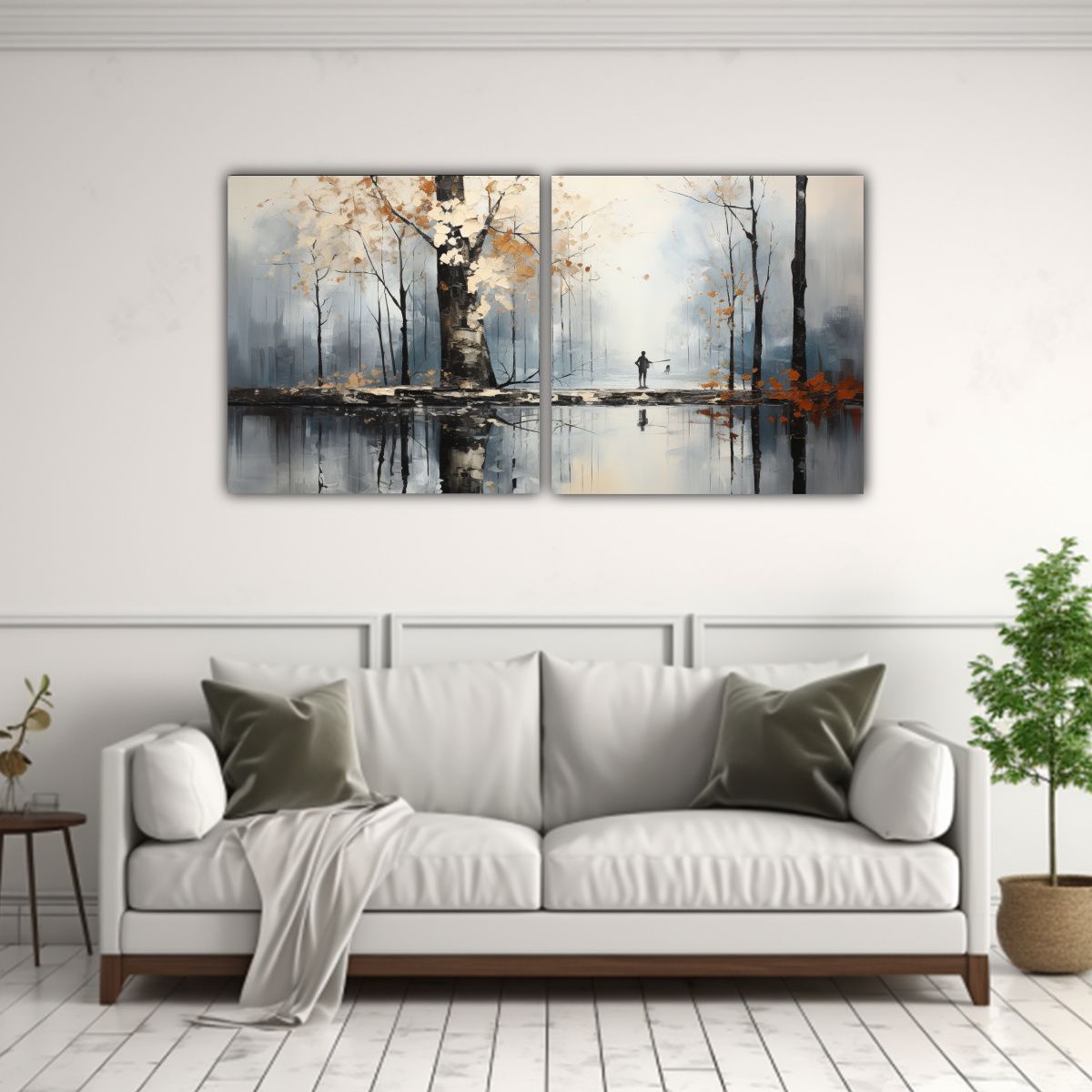 GENERICO - Pintura Abstracta Visual De árboles En Plata Y 140x70 Cm