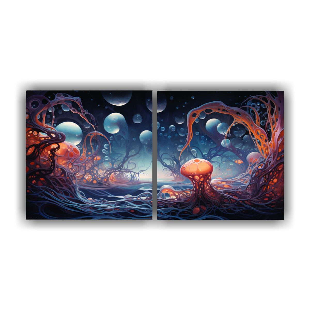 GENERICO - Díptico Abstracto Misterios Del Océano Profundo 140x70 Cm