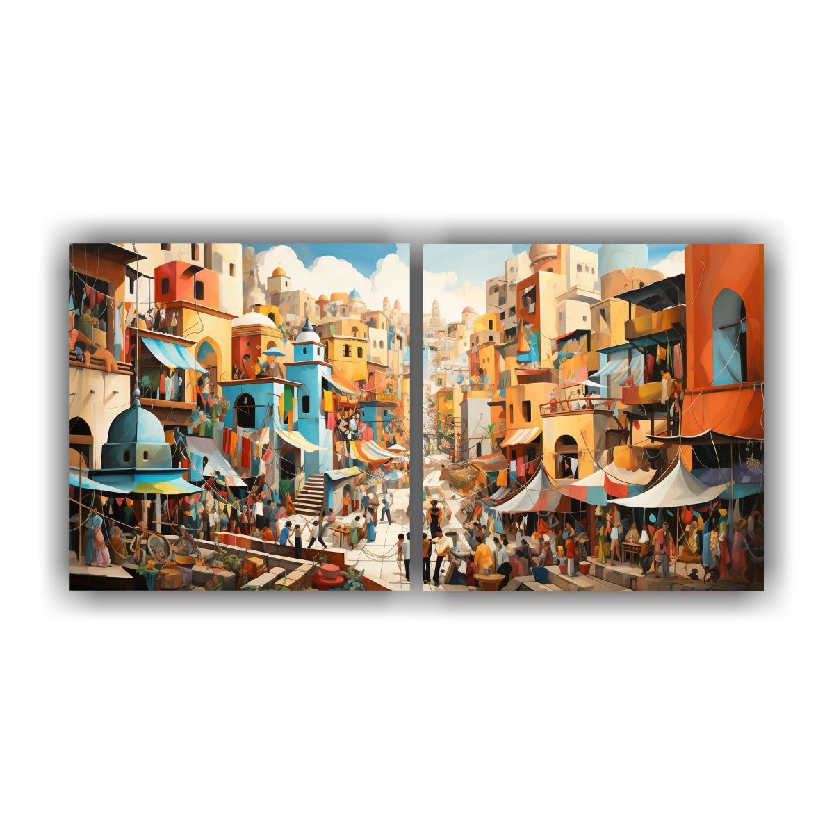 GENERICO - Pintura Decorativa Moderna De Mercado Animado En V 140x70 Cm