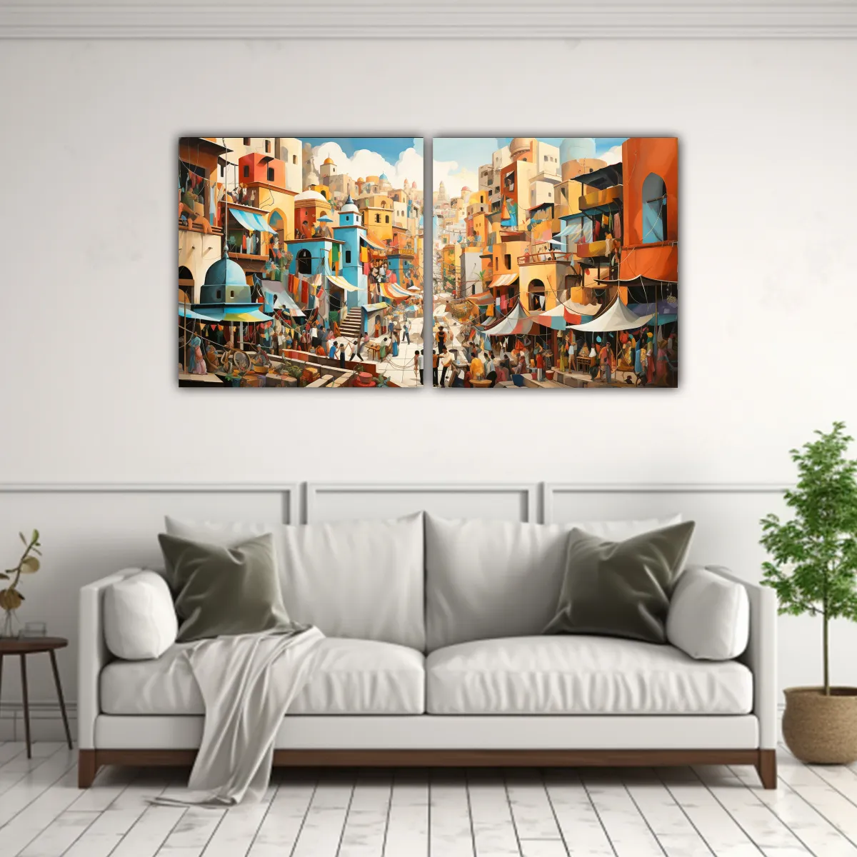 GENERICO - Pintura Decorativa Moderna De Mercado Animado En V 120x60 Cm