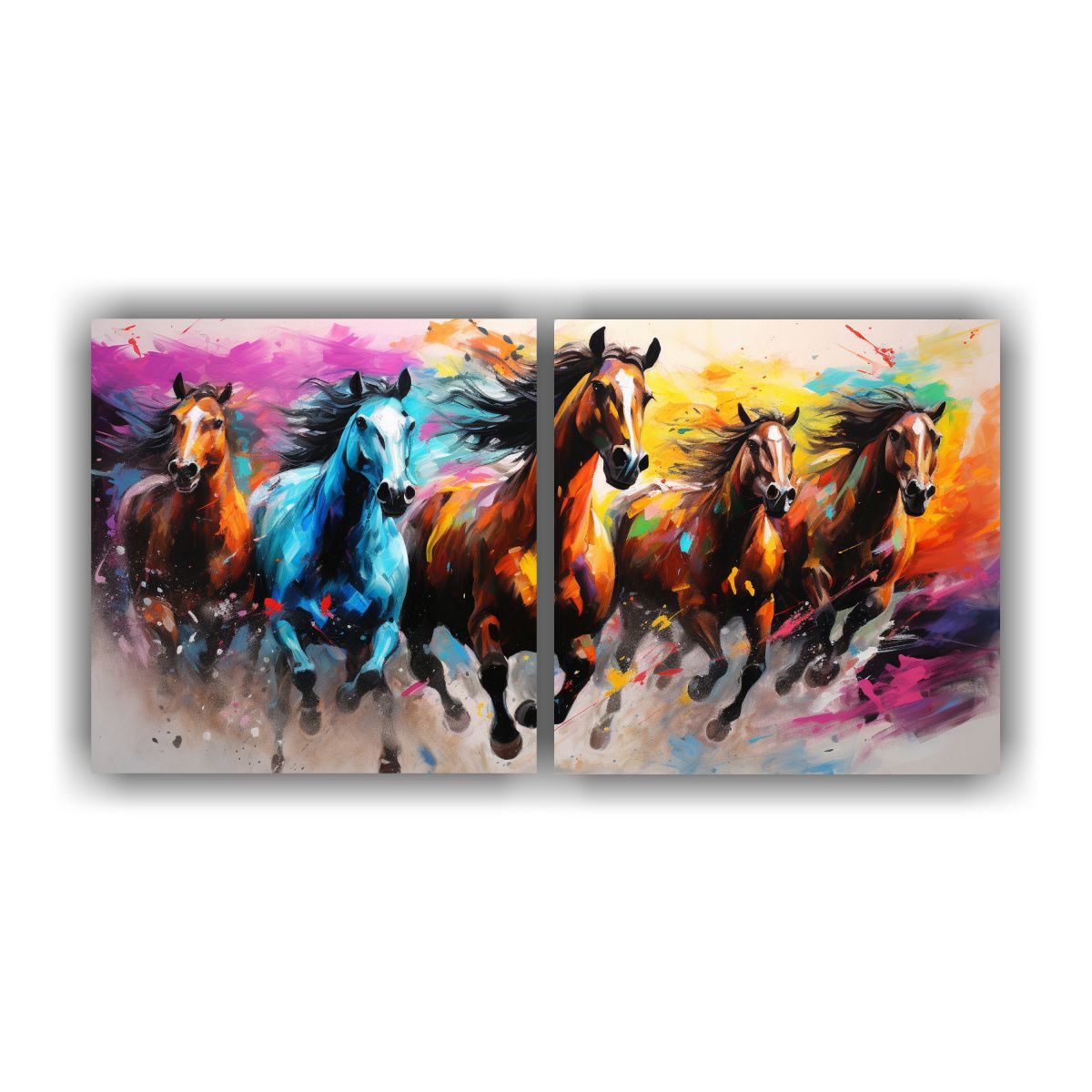 GENERICO - Cuadros De Caballos Abstractos Para Decoración 120x60 Cm