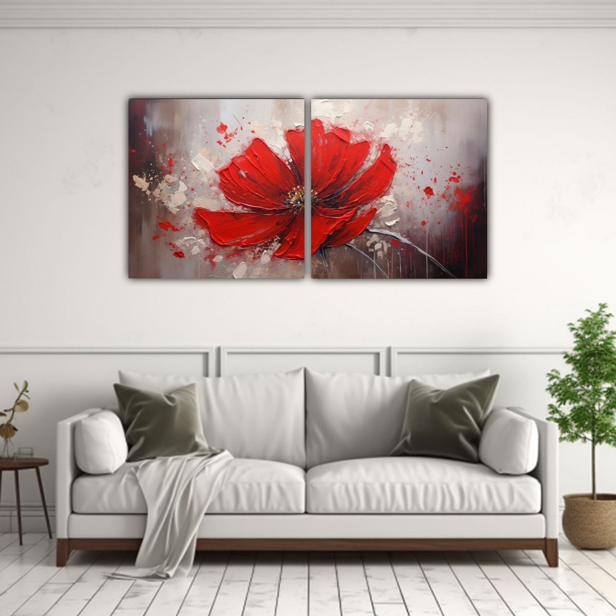 GENERICO - Pintura En Lienzo De Flores Rojas Estilo 140x70 Cm