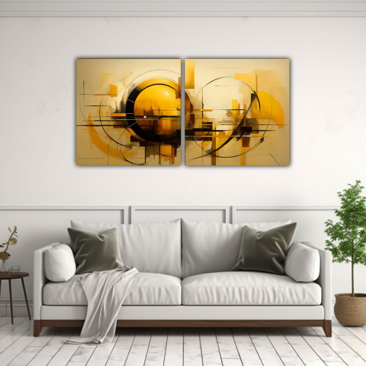 GENERICO - Cuadros Abstractos Minimalistas Amarillos Para 120x60 Cm