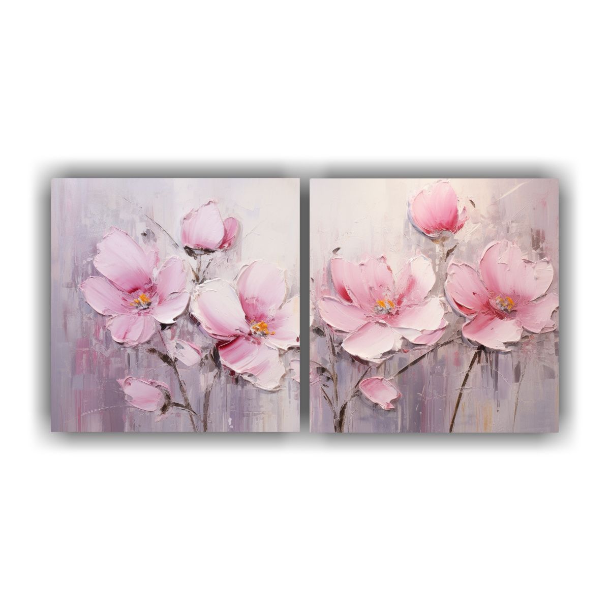 GENERICO - Cuadro Tema Simétrico Flores Rosadas En Lienzo 140x70 Cm